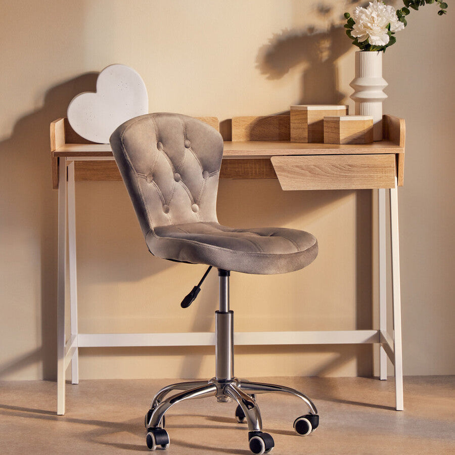 Fayth Grey Velvet Buttoned Home Office Chair - PN Home
