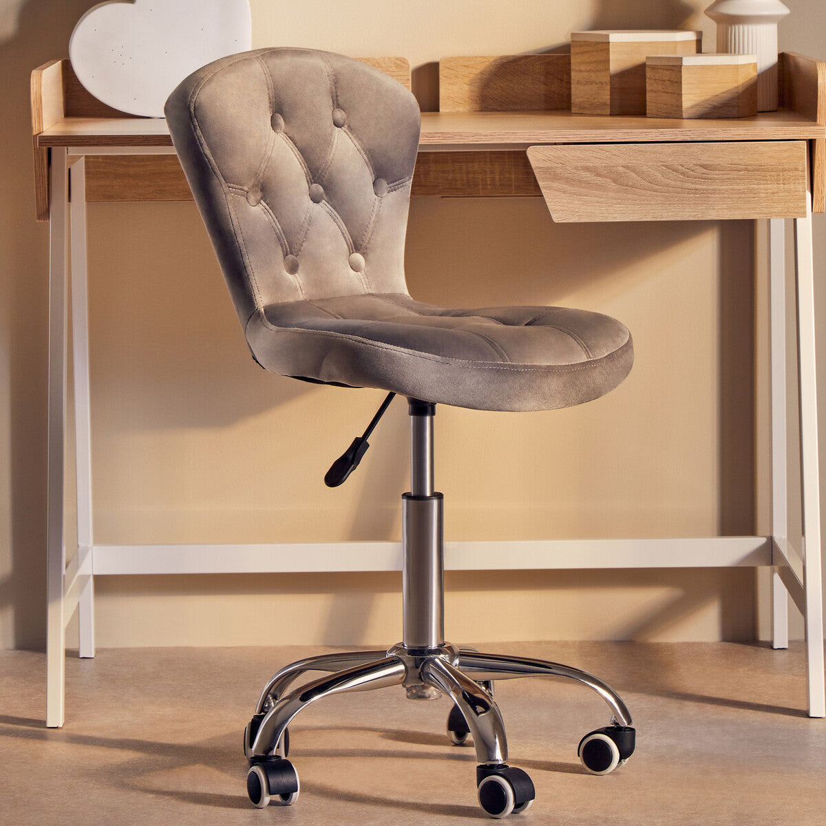Fayth Grey Velvet Buttoned Home Office Chair - PN Home