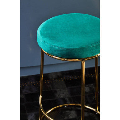 Manhattan Green Velvet and Gold Finish Bar Stool