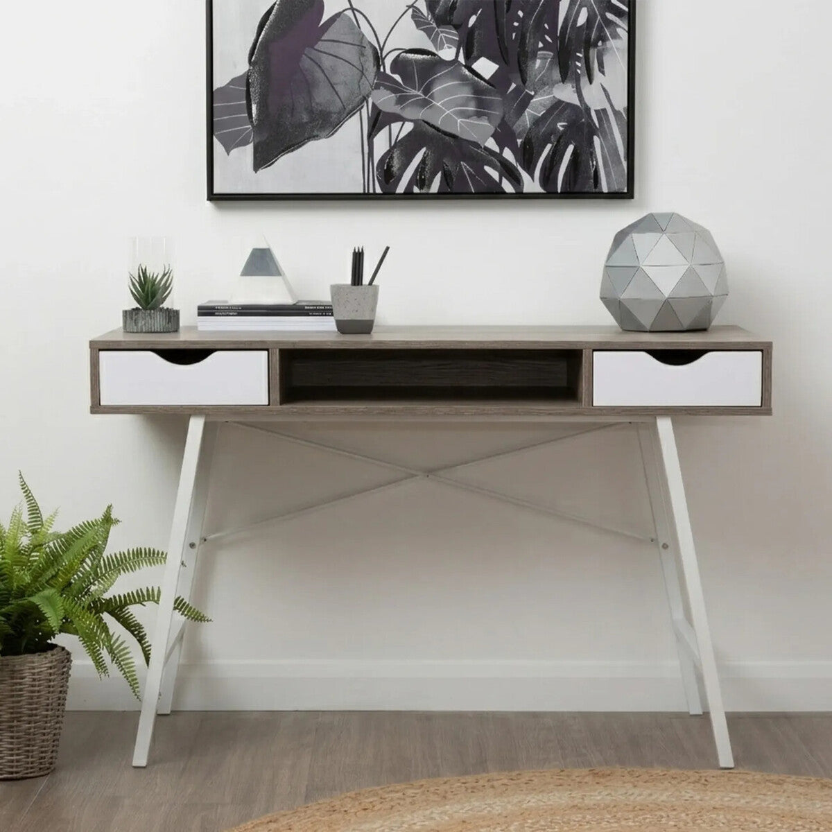 Bradbury Two Drawer Light Oak Veneer Desk - PN Home