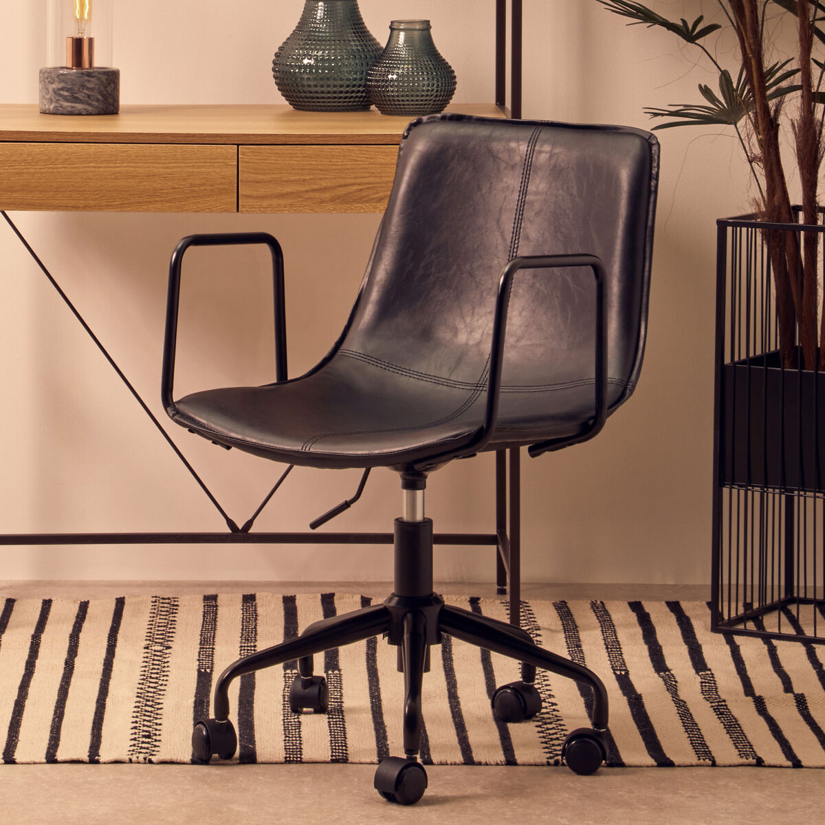Branson Black Leather Effect Home Office Chair - PN Home