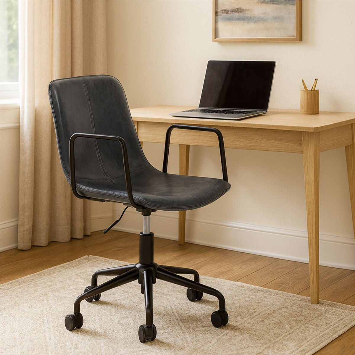 Branson Grey Leather Effect Home Office Chair - PN Home