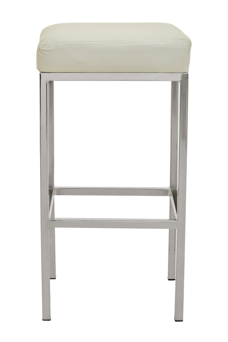 Baina White Leather Effect Bar Stool with Chrome Finish Legs