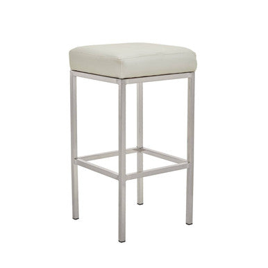 Baina White Leather Effect Bar Stool with Chrome Finish Legs