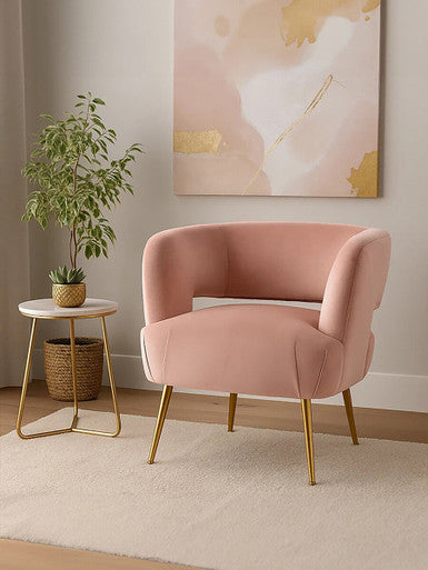 Larissa Pink Velvet Curved Accent Chair - PN Home