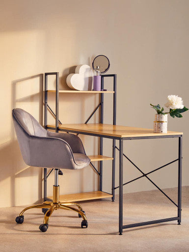 Brent Grey Velvet And Gold Base Home Office Chair - PN Home