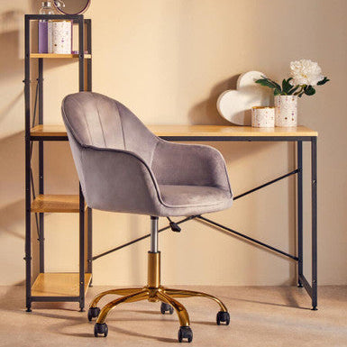 Brent Grey Velvet And Gold Base Home Office Chair - PN Home