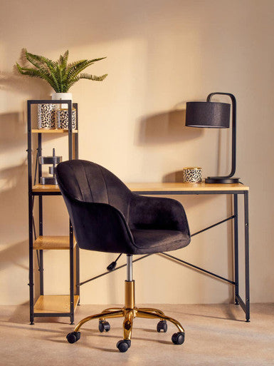Brent Black Velvet And Gold Base Home Office Chair - PN Home