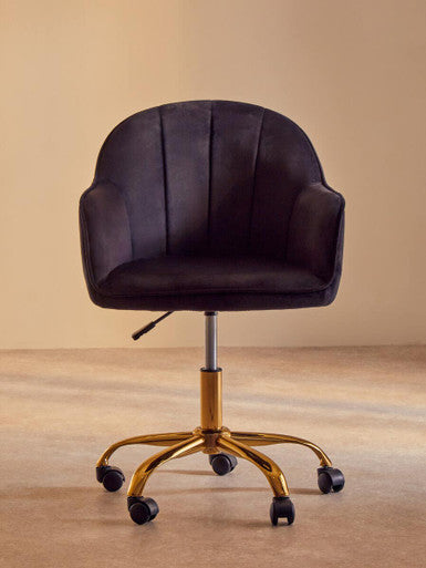 Brent Black Velvet And Gold Base Home Office Chair - PN Home