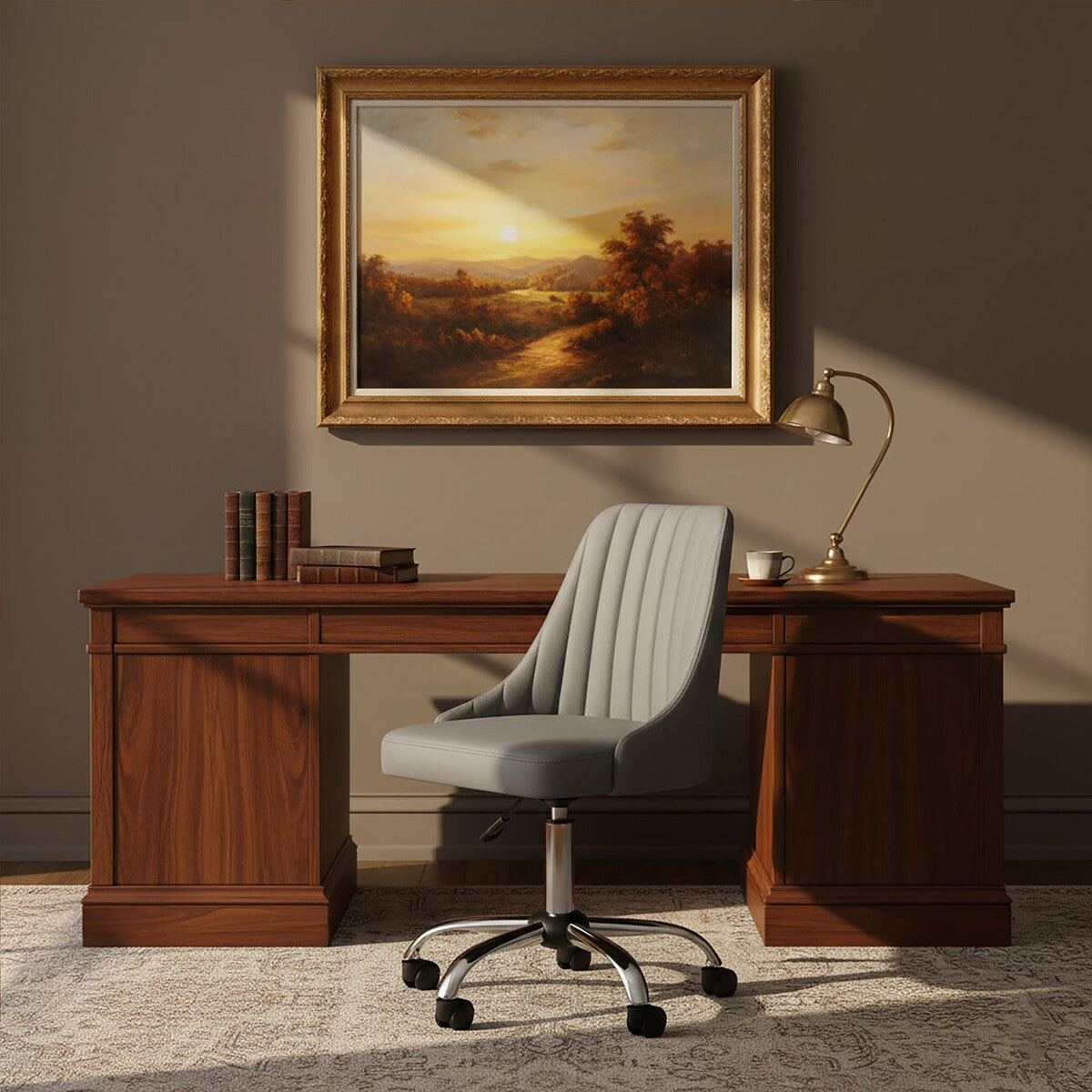 Brent Grey Leather Effect Home Office Chair - PN Home