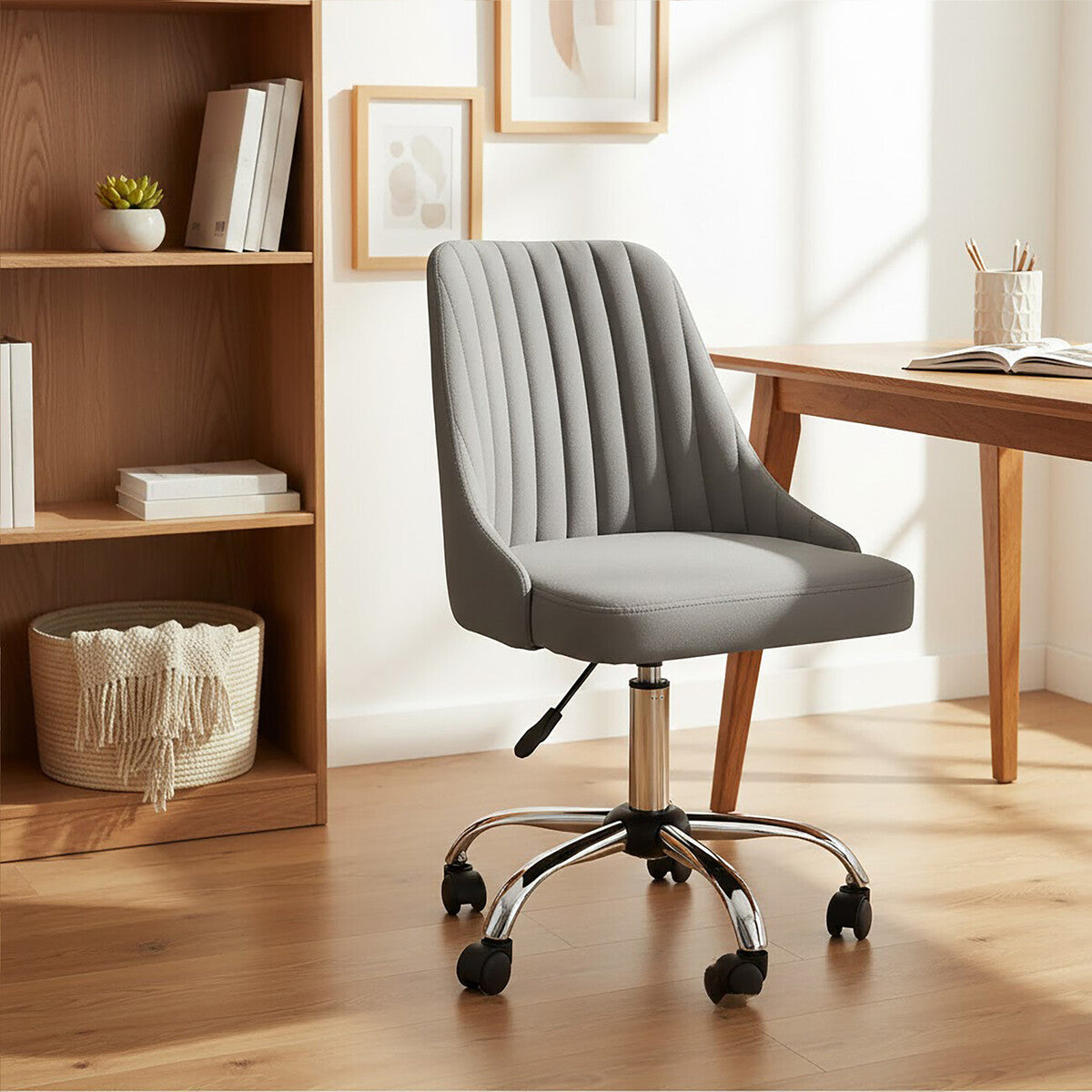 Brent Grey Leather Effect Home Office Chair - PN Home