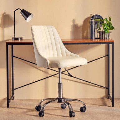 Brent Off White Leather Effect Home Office Chair - PN Home