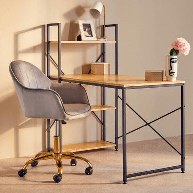 Brent Grey Velvet And Gold Home Office Chair - PN Home