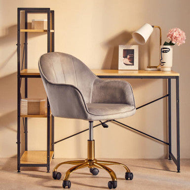 Brent Grey Velvet And Gold Home Office Chair - PN Home