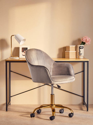 Brent Grey Velvet And Gold Home Office Chair - PN Home