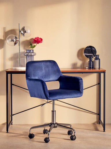 Brent Navy Velvet And Chrome Base Home Office Chair - PN Home