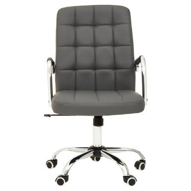 Brent Grey Leather Effect And Chrome Home Office Chair - PN Home