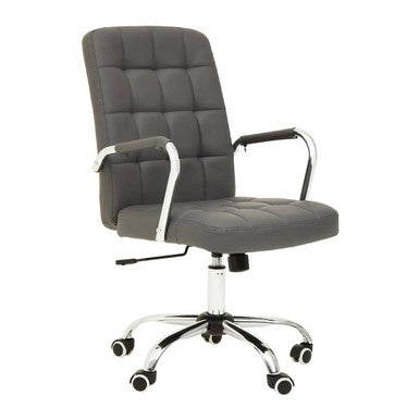 Brent Grey Leather Effect And Chrome Home Office Chair - PN Home