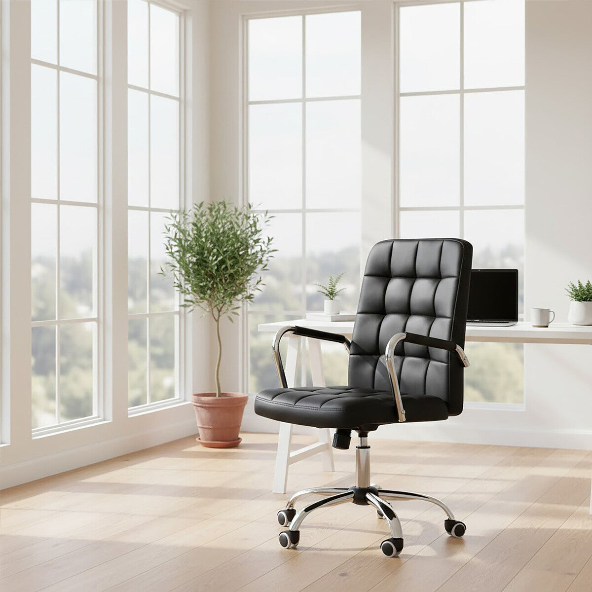 Brent Black Tufted Home Office Chair - PN Home