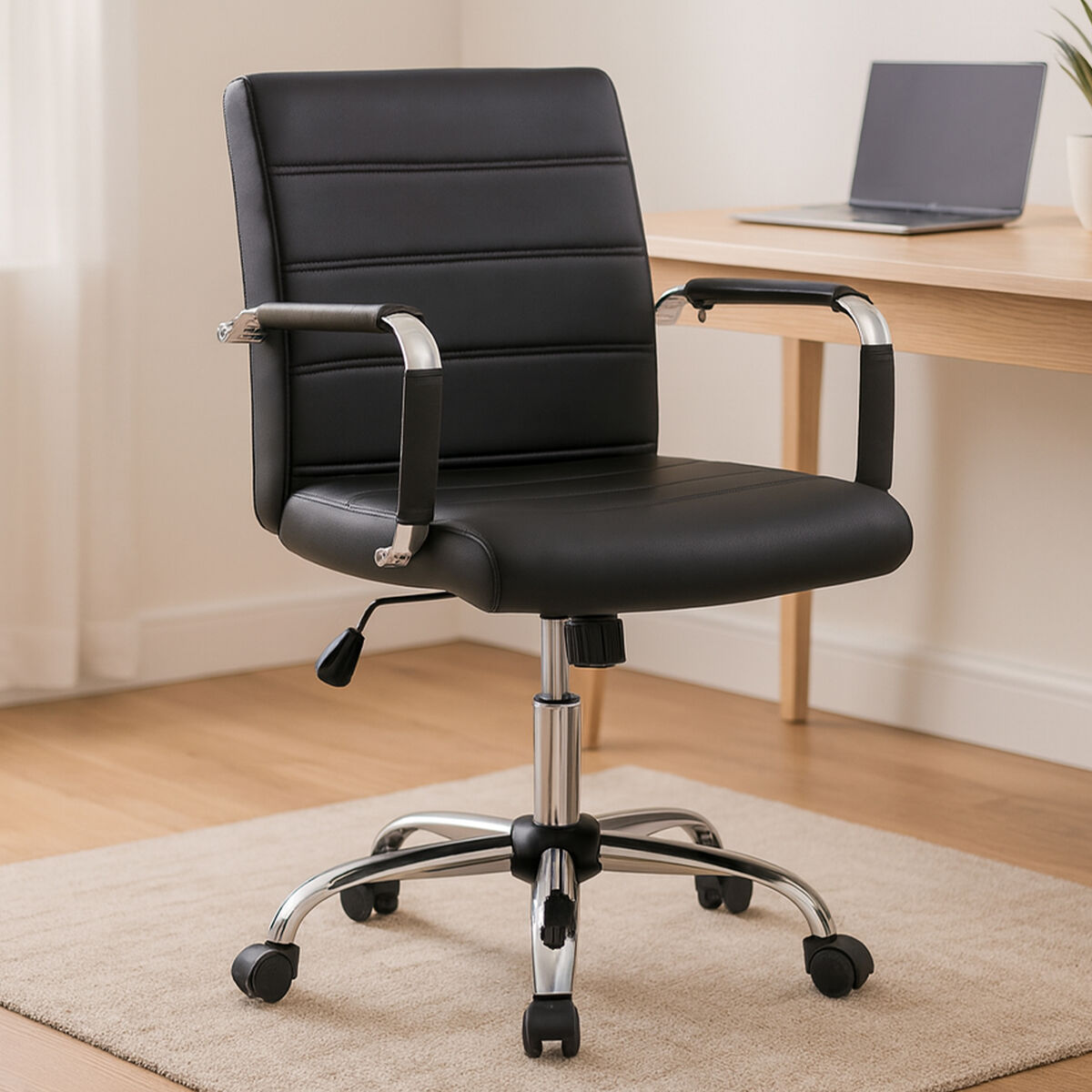 Brent Black Leather Effect And Chrome Home Office Chair - PN Home