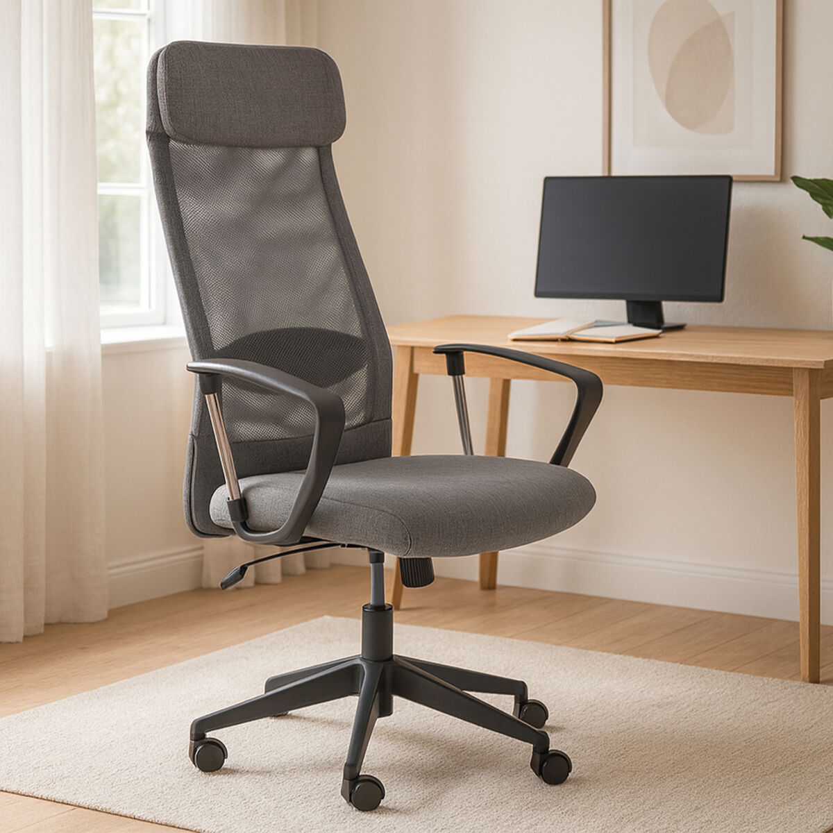 Brent Grey Mesh And Fabric Home Office Chair - PN Home