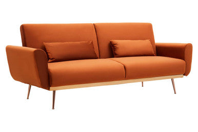 Burnt Orange Velvet Sofa Bed, Hatton - PN Home