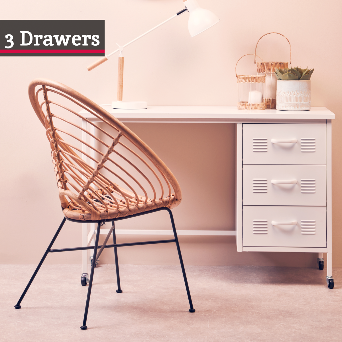 Academy Three Drawer White Desk - PN Home