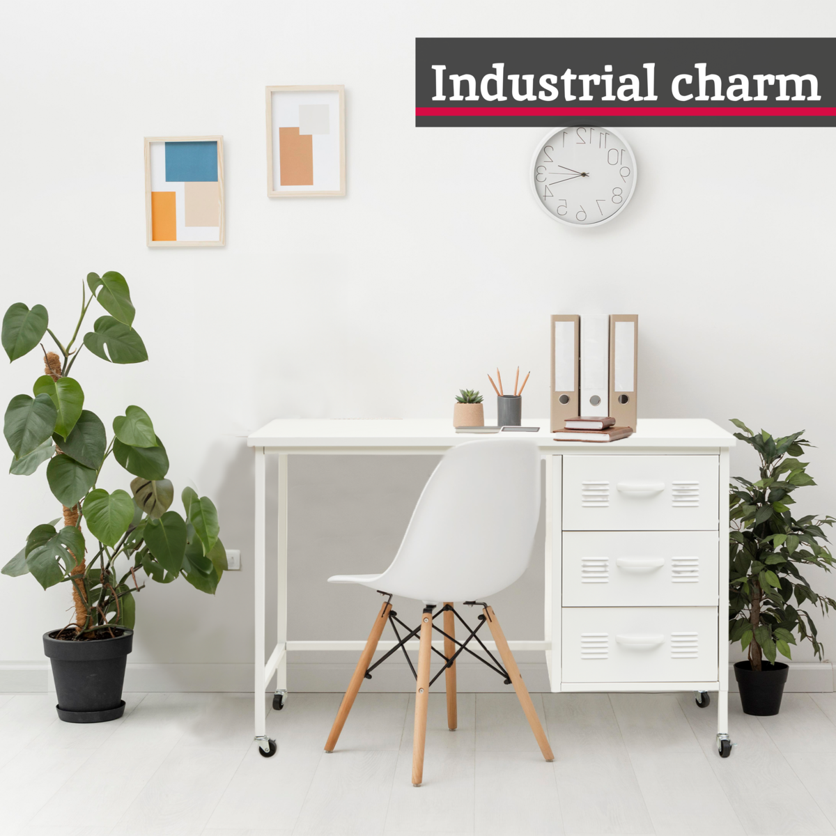 Academy Three Drawer White Desk - PN Home