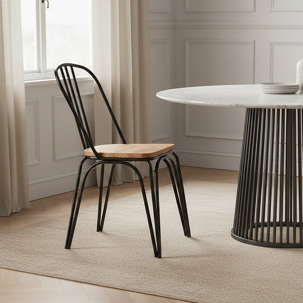 District Dining Chair Elm Wood Seat With Black Finish Metal Frame - PN Home