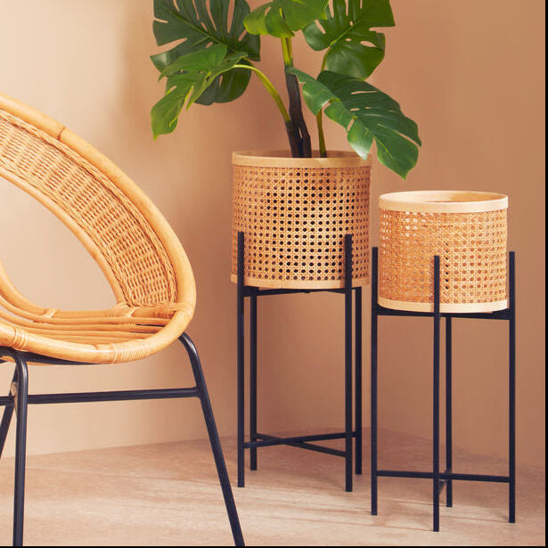 Depok Large Rattan Planter with Metal Stand - PN Home
