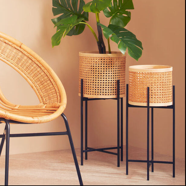 Depok Small Rattan Planter with Metal Stand - PN Home