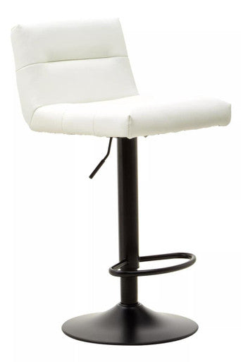 Baina White Leather Effect Adjustable Bar Stool with Black Base
