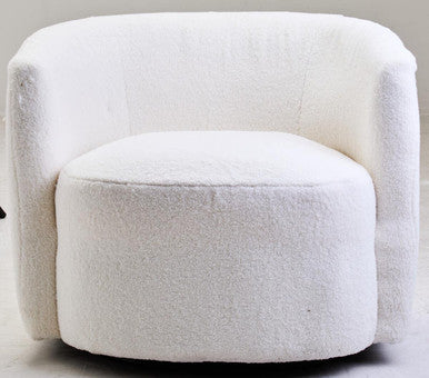 Montreal Ivory Boucle Effect Curved Lounge Chair With Swivel Base - PN Home