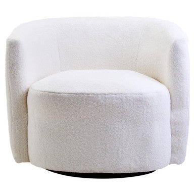 Montreal Ivory Boucle Effect Curved Lounge Chair With Swivel Base