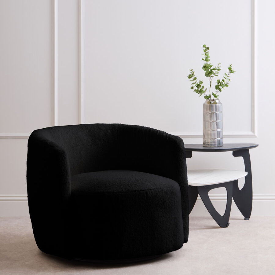 Montreal Black Boucle Effect Curved Lounge Chair With Swivel Base - PN Home