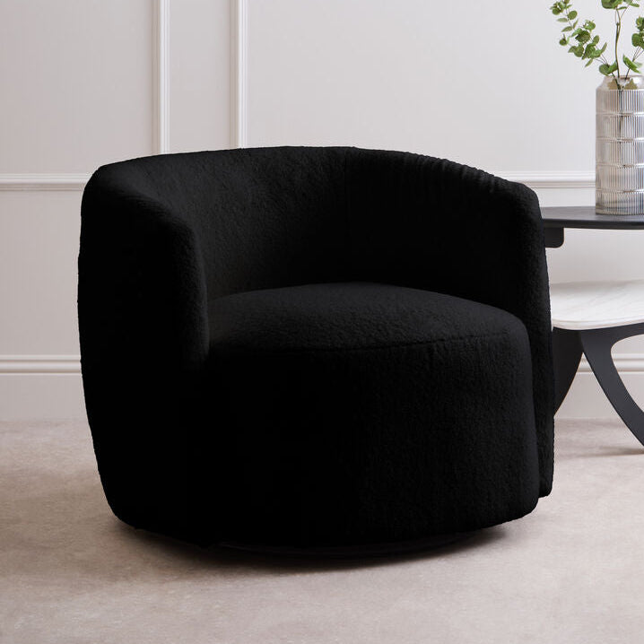 Montreal Black Boucle Effect Curved Lounge Chair With Swivel Base - PN Home