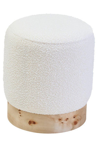 Mota Burl Wood And Cream Boucle Round Stool - PN Home