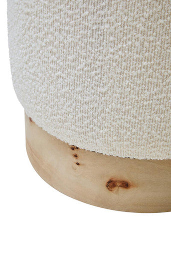 Mota Burl Wood And Cream Boucle Round Stool