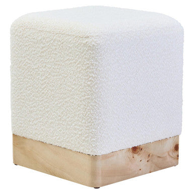 Mota Burl Wood And Cream Boucle Square Stool - PN Home