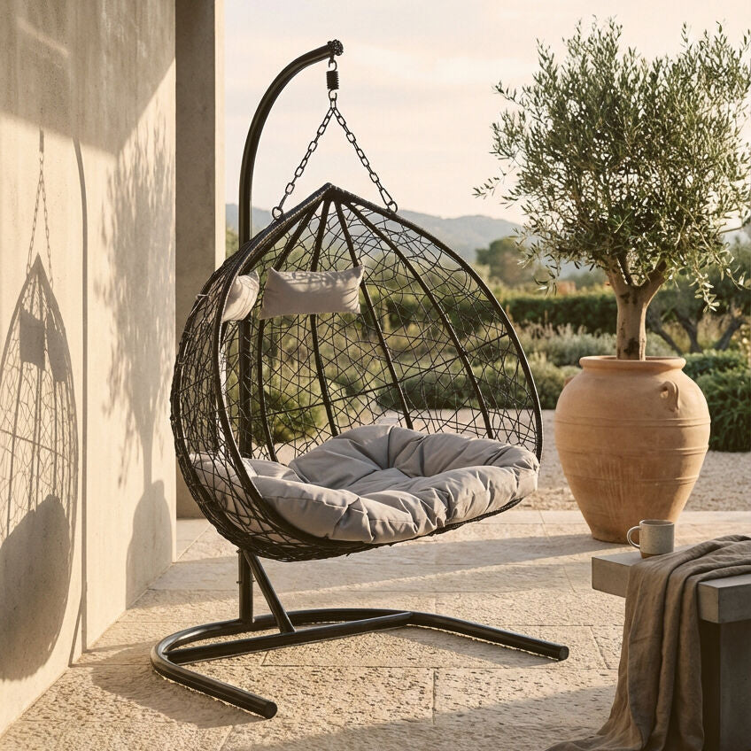 Goa Black Rattan Effect Double Hanging Chair - PN Home