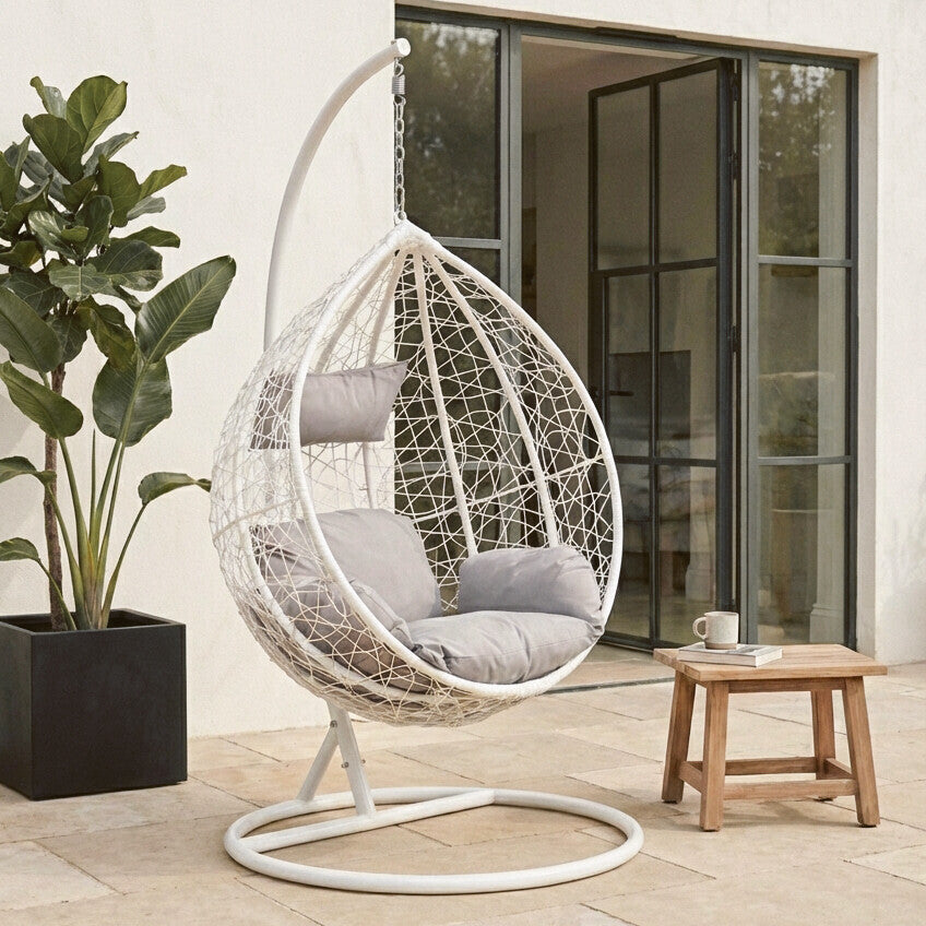 Goa White Rattan Effect Hanging Chair - PN Home