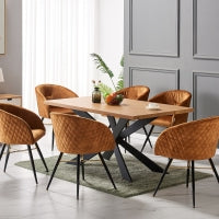 Vittorio Duke Oak LUX Dining Set with 6 Tan Velvet Chairs