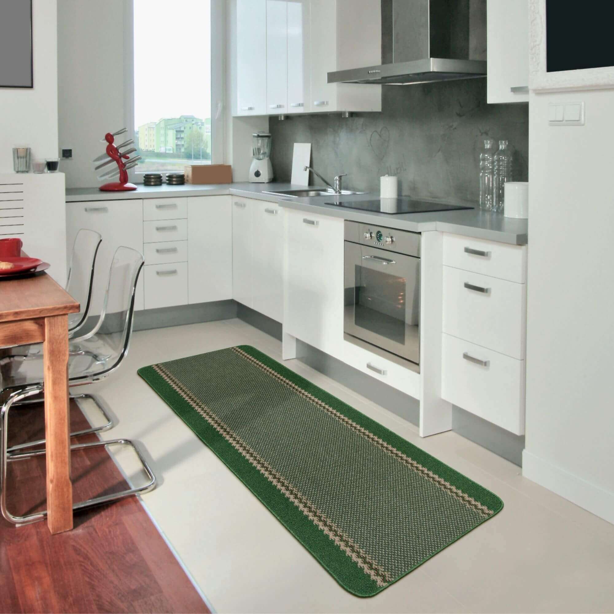 Washable Designer Bordered Green Rug | 116Gr - PN Home
