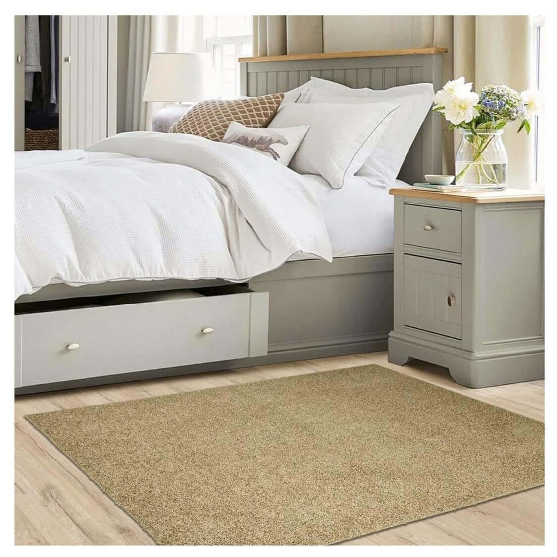 Fiji Latte Beige Washable Solid Shaggy Rug - PN Home