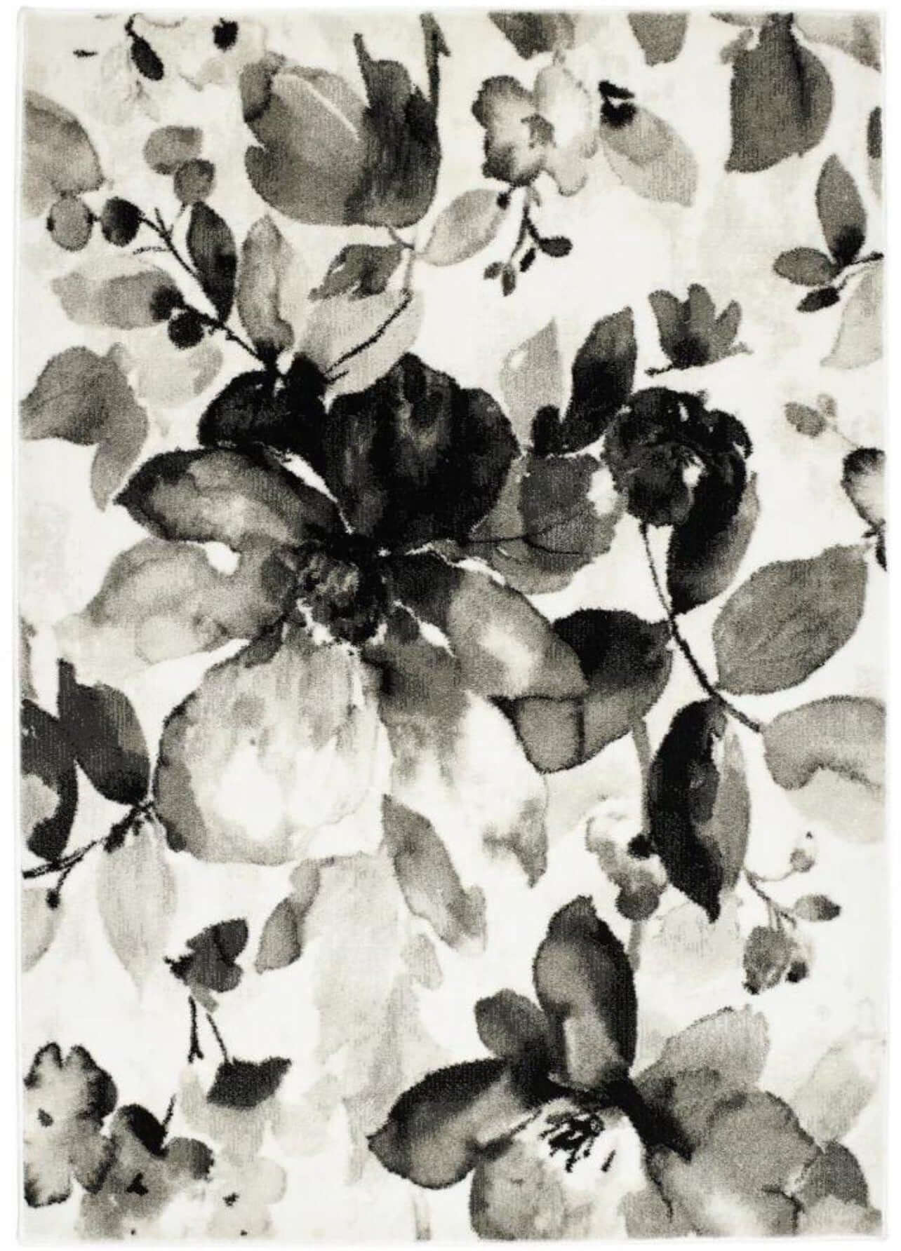 Watercolour Floral Design Rug - Grey - PN Home