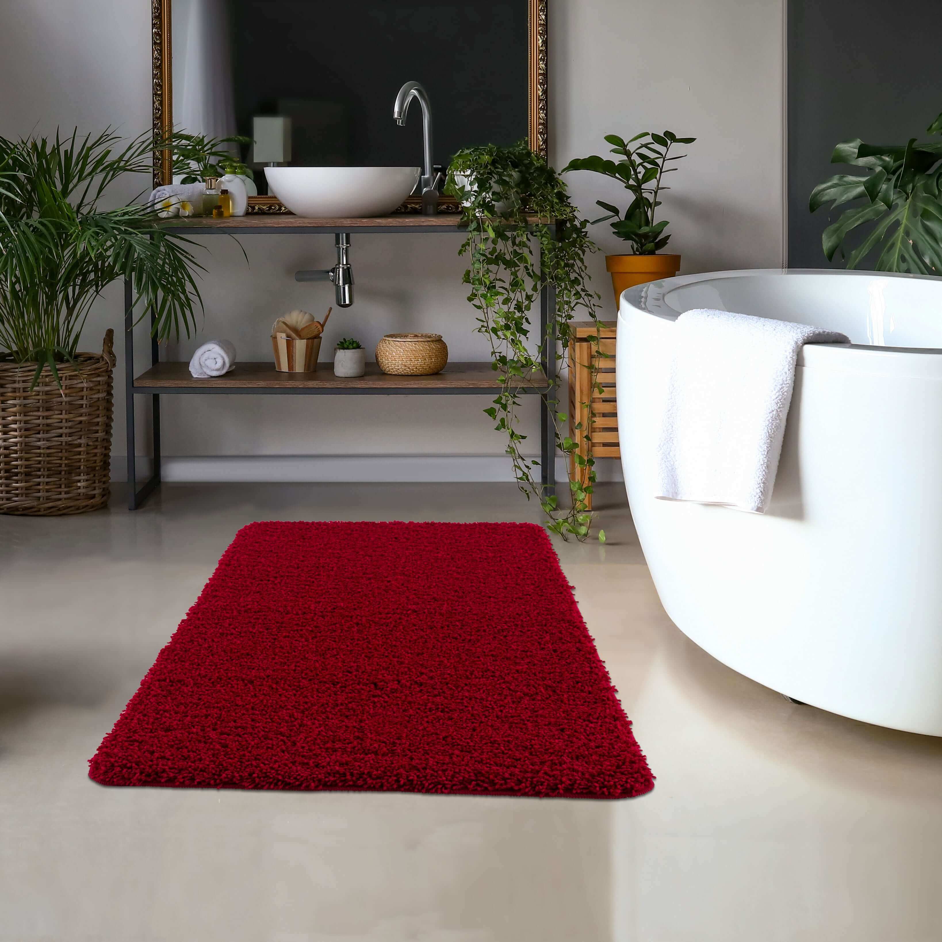 Washable Red Shaggy Rug - PN Home