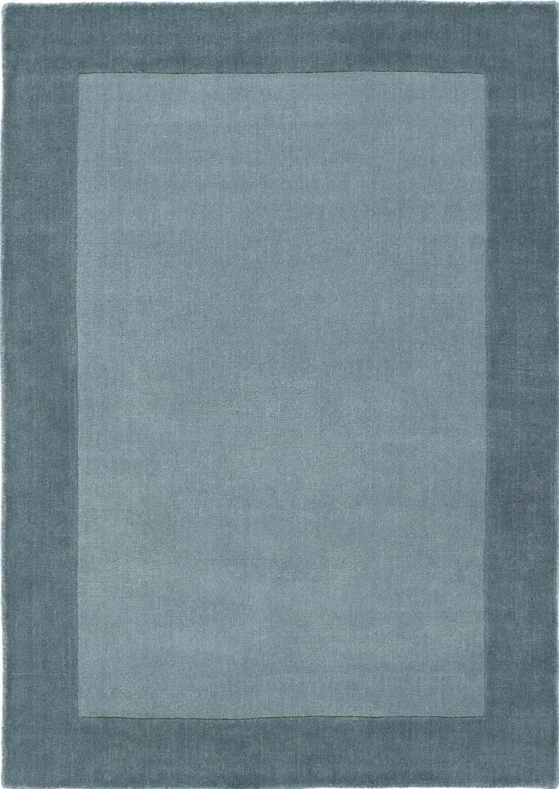 Bordered Duck Egg Blue Wool Rug - PN Home