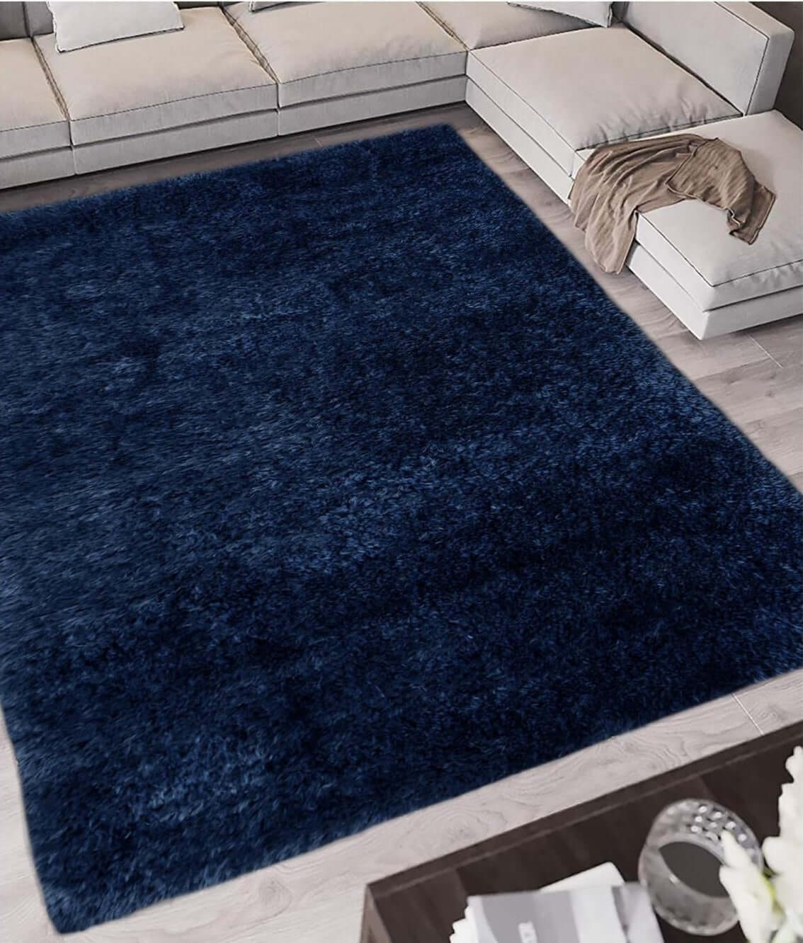 Lagom Navy Shaggy Rug - PN Home