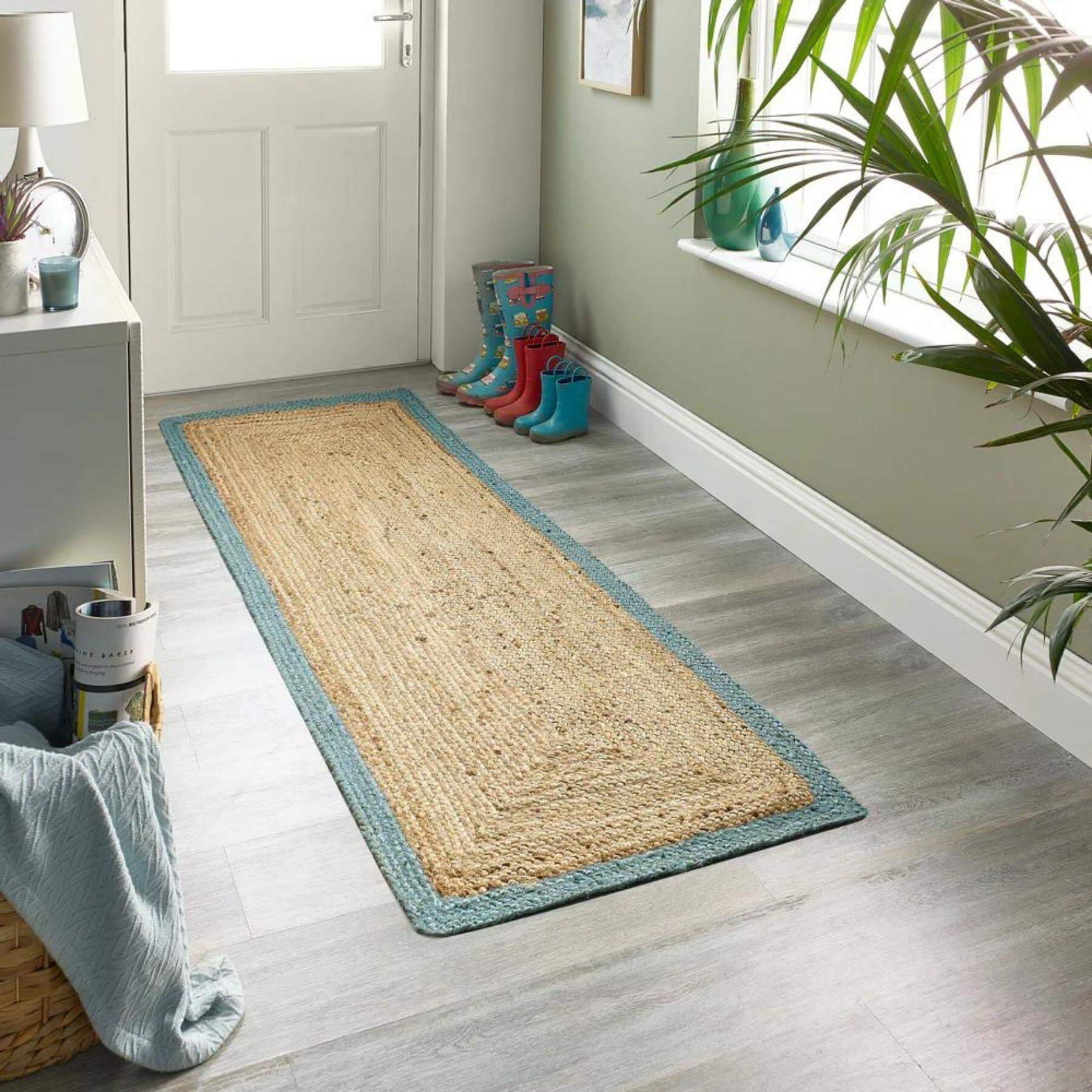 Bordered Duck Egg Blue Jute Rug - PN Home