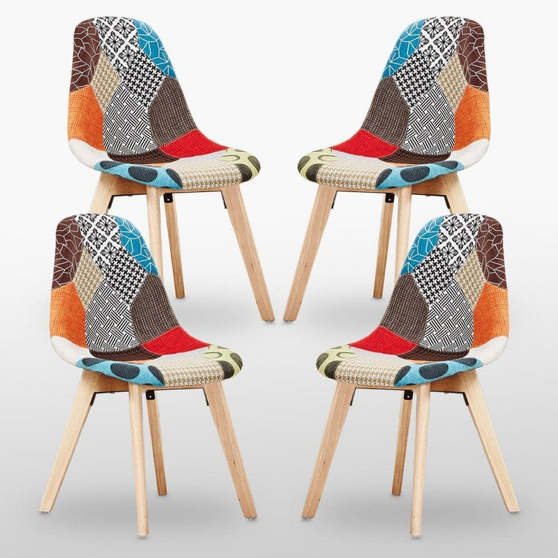Patchwork Fabric Chair with Wooden Legs - Multicoloured
